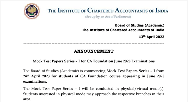 CA Foundation Mock Test Paper Series – I